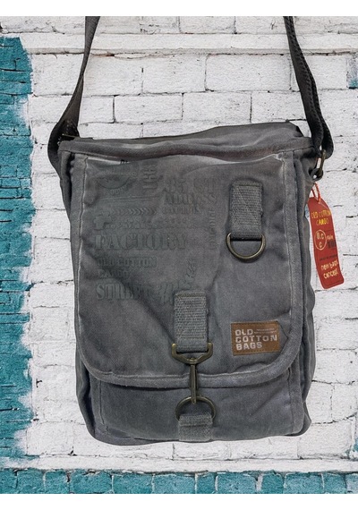 Old Cotton Cargo Vintage Salaş Kaliteli Unisex Taşlanmış Kumaş Okul Gezi Postacı Çantası 27x33cm GRİ