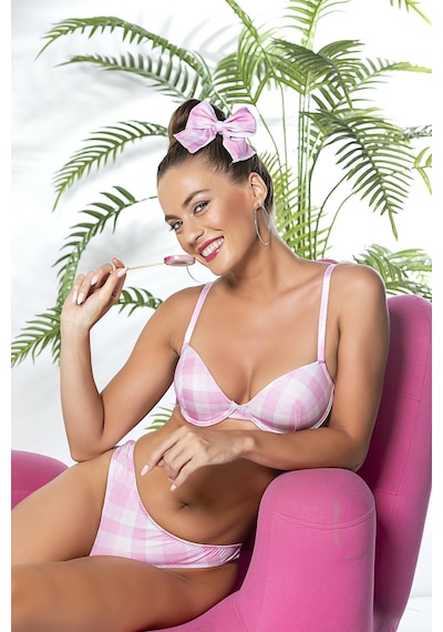 Mode Cool Ekose Desenli, Hafif Destekli, Sütyen Ve Slip Külot Takım Pembe Brf32081 Pembe