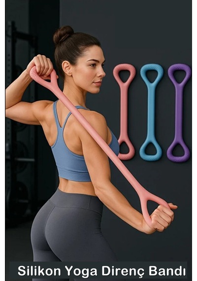 Silikon Yoga Direnç Bandı 45x3,5 Cm Egzersiz Esnetme Lastiği Sırt Bel Kol Omuz Göğüs Bacak Pilates Fitness Direnç Ba Çok Renkli