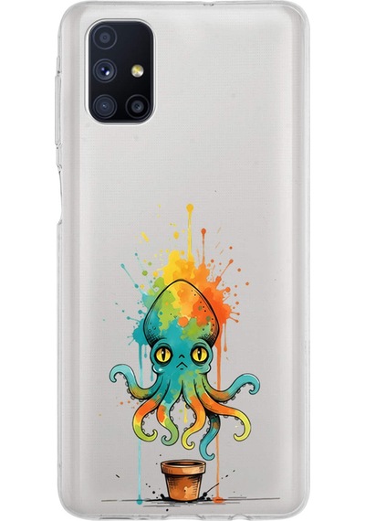 Samsung Galaxy M51 İle Uyumlu Splash Ahtapot Tasarımlı Şeffaf Silikon Kılıf Şeffaf
