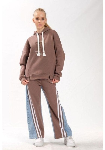 Kız Çocuk Pamuklu Kapüşonlu Yırtmaçlı Yarasa Kol Şardonlu Sweatshirt-13451-kahverengi Kahverengi Kız Çocuk Pamuklu Kapüşonlu Yırtmaçlı Yarasa Kol Şardonlu Sweatshirt-13451-kahverengi Kahverengi