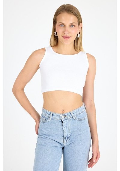 Arma Yıldız Kadın Pamuklu Fitilli Halter Yaka Kalın Askılı Crop Beyaz beyaz