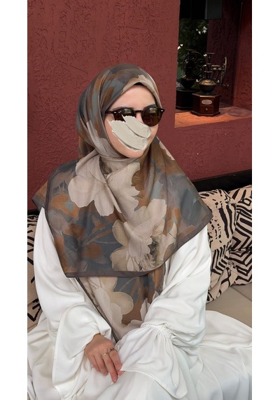 Qalortex Scarf Pamuklu Soft Meva Desen Eşarp-küf Yeşil Küf Yeşili