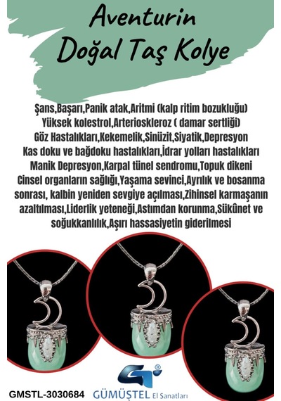 Sertifikalı Aventurin Doğal Taş Kolye Tasarım Aaa Kalite Sürpriz Hediyeli Çok REnkli