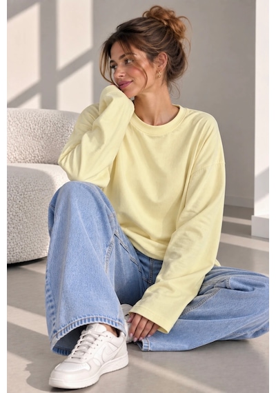 Bb Butik Basic Kadın Modal Oversize Bisiklet Yaka Sweatshirt Zg3535 Sarı