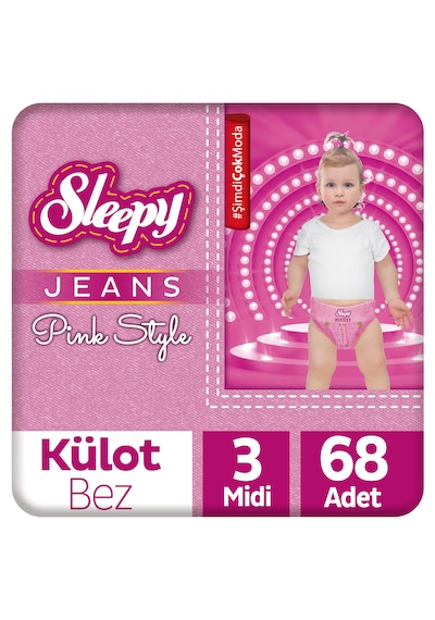 Sleepy Pink Jeans Külot Bez 3 Numara Midi 2'li Jumbo 68 Adet
