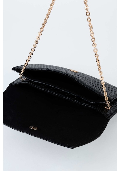 Vivaq Kadın Siyah Zarf Hasır Örgü Tasarım 2 Bölmeli Mini Zincir Askılı Çıt Çıt Kapama Clutch Ve El Çantası