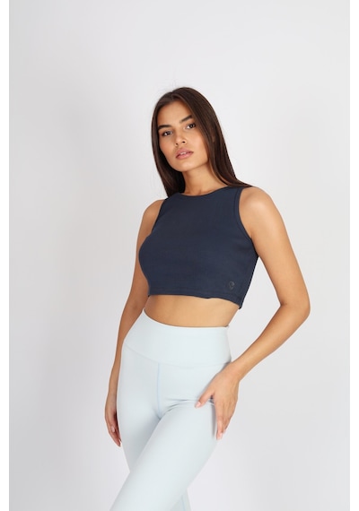 Soft&Basic Kadın Lacivert Basic Halter Yaka Esnek Biyeli Kaşkorse Kumaş Crop Top Body Atlet Lacivert