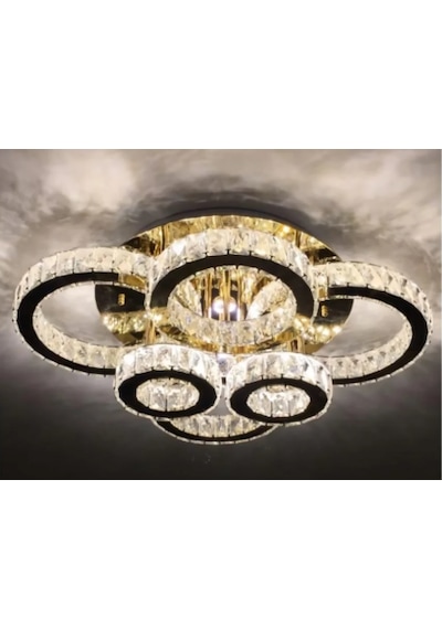 6 Halkalı Modern Kristal Led Plafonyer Avize Altın - Gold