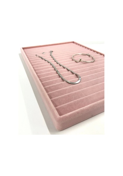 Yerli Üretim Madrid Model Süet Kumaş Pembe Renk 34/24 Cm Kademeli Çekmece Ici Bileklik-kolye Standı Çok Renkli