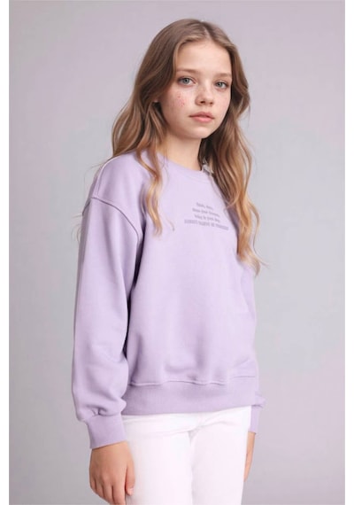 Defacto Relax Fıt Bisiklet Yaka Baskılı Sweatshirt Kız Çocuk E6782a826sppr308 Mor-pr308