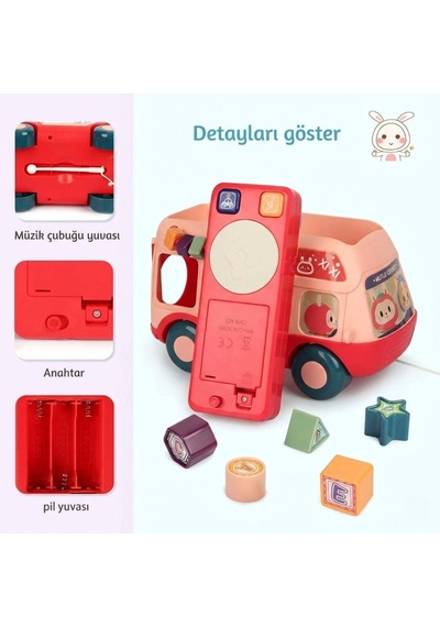 Eğitici Müzikli Aktivite Otobüsü Ksilofonlu Şekil Eşleştirme Bultak Bebek Oyuncağı