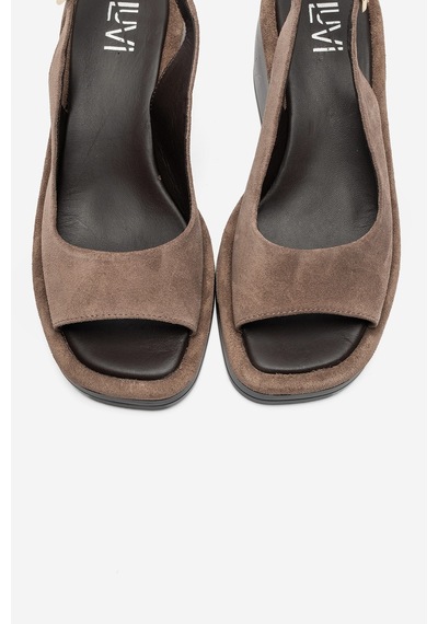 Luvi Shoes Orlena Vizon Süet Hakiki Deri Dolgu Topuklu Sandalet