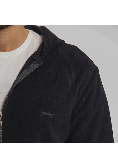 Slazenger SAMSON IN Erkek Fermuarlı Kapüşonlu Cepli Siyah Polar