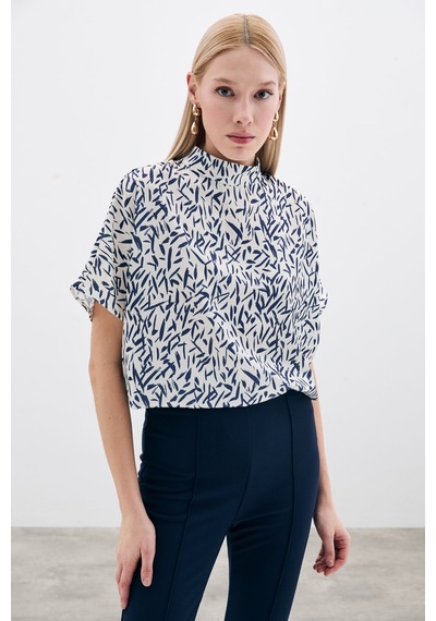 Sateen Yarasa Kol Desenli Bluz - Lacivert-135741 Lacivert