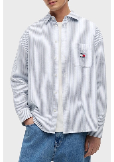 Tommy Jeans Çizgili Pamuklu Oversize Uzun Kollu Gömlek Erkek Gömlek Dm0dm23138 C63 Mavi-beyaz