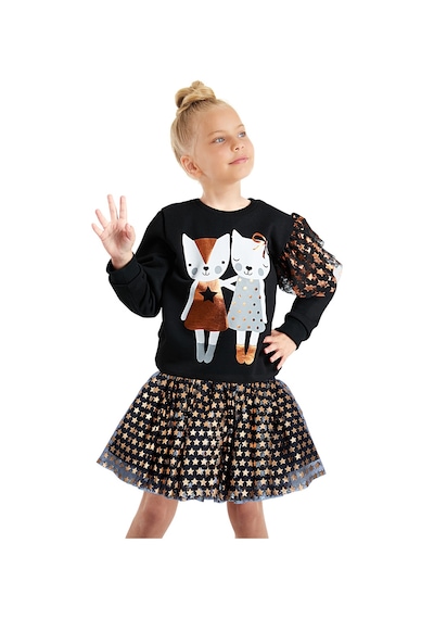 Denokids Kız Çocuk Yıldız Siyah Tüllü Tütü Etek Renkli
