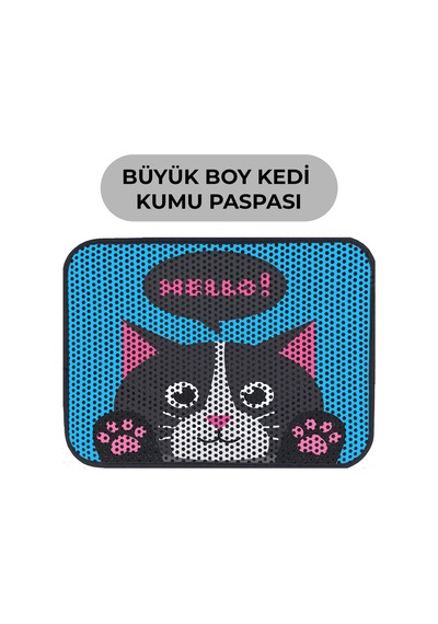 Büyük Boy Renkli Desenli Elekli Kedi Tuvalet Önü Paspası 60 X 80 Cm Büyük Mavi - 834019295