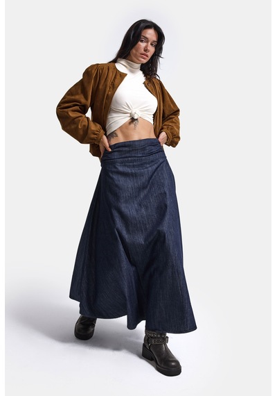 Kadın İndigo 7w6-50 Relaxed Fit Maxi Denim Etek Lacivert