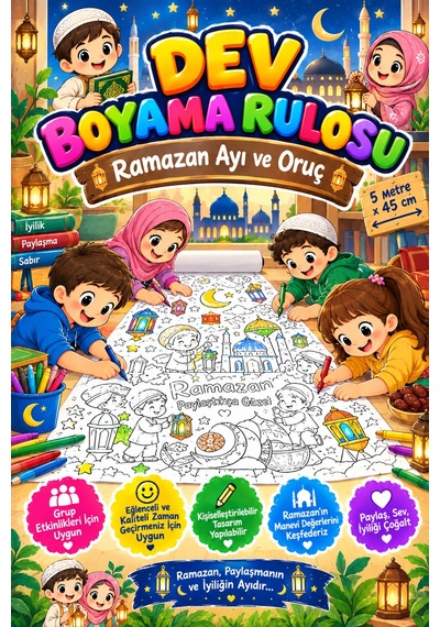 Ramazan Ayı Oruç Temalı Dev Boyama Kağıdı Çocuk Boyama Rulosu Büyük Boy 5 Metre - 808517787