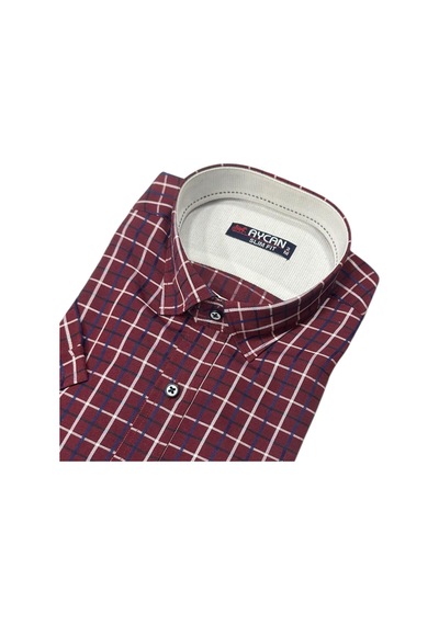 Eren Style Linen Keten Klasik %100 Cotton Kısa Kollu Terletmeyen Gömlek Kırmızı