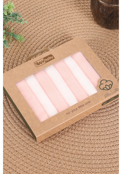 Vavbaby 7 Li Bebek Ağız Mendili Seti %100 Pamuk, Yumuşak Ve Emici Waffle Pembe