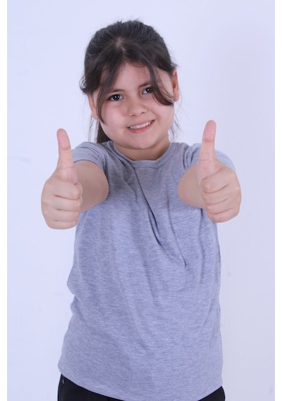 Fyk Kids Baskısız, Düz Bisiklet Yaka Kız Çocuk Tişört Gri