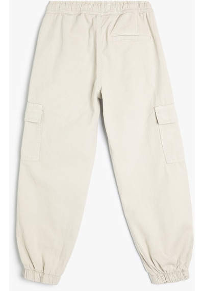 Koton Kargo Jogger Pantolon Cepli Beli Bağlamalı Pamuklu Taş 4skb40033td Taş