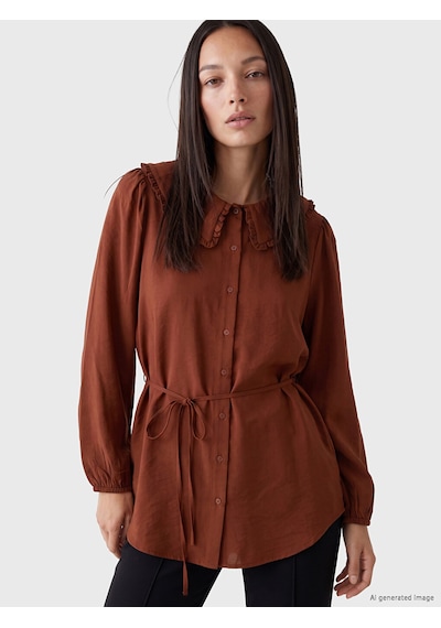Lcw Everyday Bordo Bebe Yaka Bağlamalı Kadın Gömlek Tunik