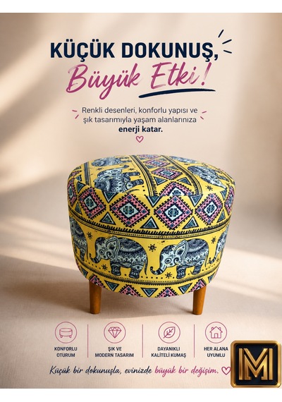 Diday Fil 2 Puf F Trend Puf Koltuk Puff Bench Dekoratif Bohem Doğal Gürgen Ayak Amaçlı Bahçe Balkon Çok Renkli