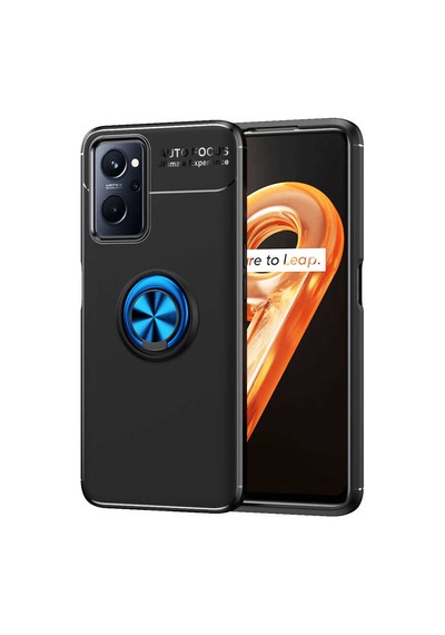 Noktaks - Oppo A96 4g Uyumlu Kılıf Koruyucu Yüzüklü Karbon Ravel Silikon Kapak - Siyah-kırmızı - T22874