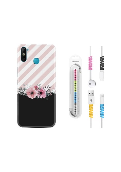 Infinix Smart 4 Kılıf Kablo Koruyuculu Strip Pink Flowers 1396