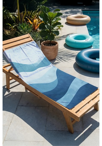Mavi Dalga Temalı Modern Plaj Havlusu - Marine Minimalist Havuz Deniz Hızlı Kuruyan Mikrofiber Havlu Donuk Zeytin