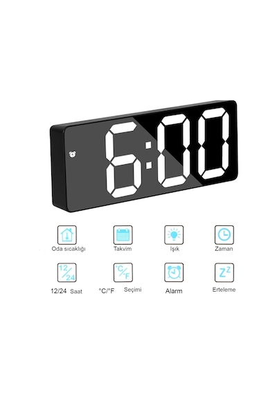Led Ayna Dijital Masa Saati,elektronik Çalar Saat,takvim Termomtre