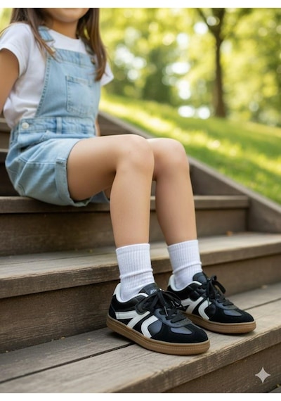Fort Cool Berry Anatomik Rahat Cırtlı Sneaker Kız Çocuk Ayakkabı Siyah - Beyaz