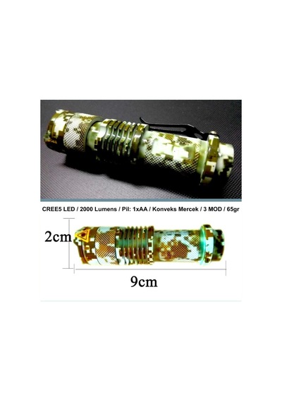 Omeniv Kamuflaj El Feneri 2000 Lm Zoom Deprem Outdoor Kamp Çok Renkli