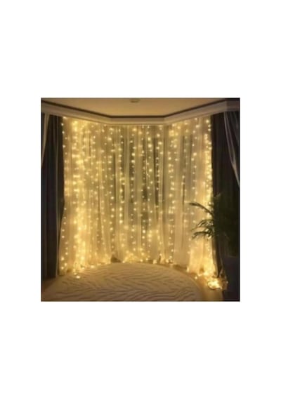 Kumandalı 8 Ayrı Moda Sahip 3mx3m 300 Cm X 300 Cm Perde Led 10 Saçaklı Gün Işığı Sarı