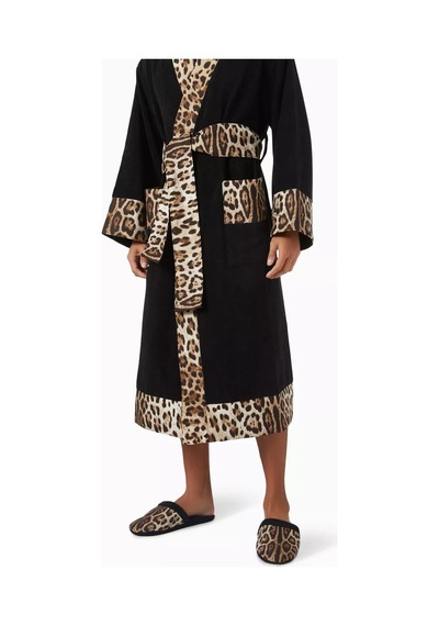 Dolce & Gabbana Casa Unisex Leopar Desenli Terlik, Pamuklu, Yumuşak Doku & Rahat Kahverengi