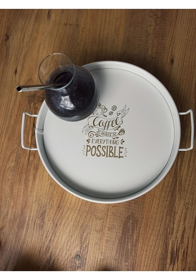 Metal Sunum Tepsi.çay Kahve Pasta Tatlı Servis 27 Cm Beyaz Metal