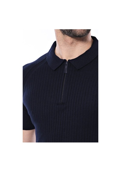 Yake Store Polo Yaka Fermuarlı Örme Lacivert Erkek T-shirt - Wessi - Lacivert siyah