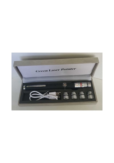 Şarjlı 5 Başlıklı Yeşil Lazer 100mw 532nm 8km Menzil Green Laser Pointer Siyah