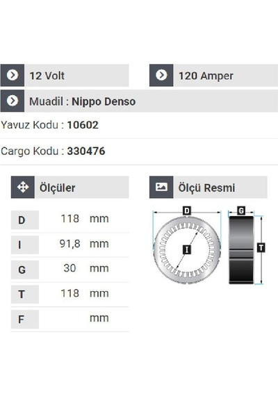 Nursan 161512 Statör 12v 120a Combo