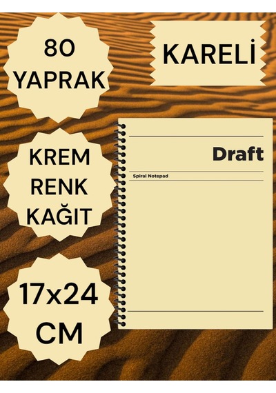 Kareli 17x24 Cm Sert Kapak Not Defteri Krem Renk Kağıt 80 Yaprak Yeşil