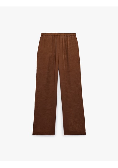 Koton Aerobin Kumaş Beli Lastikli Cepli Geniş Paça Saten Pantolon Kahverengi 6sak40100pw Kahve