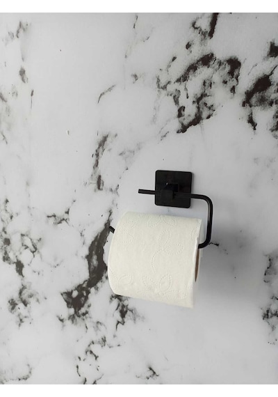 Siyah Yapışkanlı Kare Havluluk Ve Fön Askısı Seti 4'lü Banyo Seti Siyah