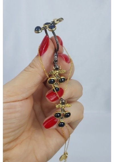 925 Ayar Safir Taşlı 3 Lü Gümüş Set