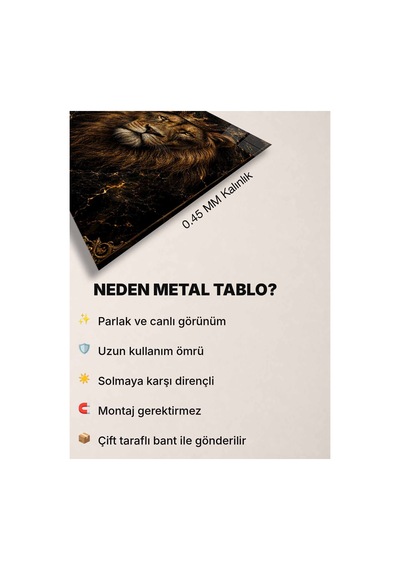 Taçlı Aslan A3 Metal Poster Siyah Gold Mermer Desenli Aslan Kral Dekoratif Duvar Tablosu Çok Renkli - 937504094 Çok Renkli - 937504094 Çok Renkli