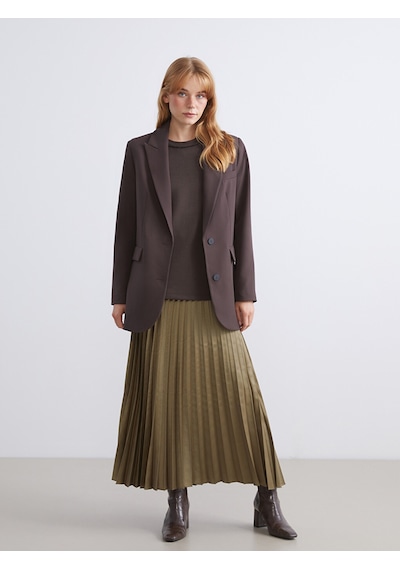 Lcw Modest Haki Beli Lastikli Saten Pileli Etek