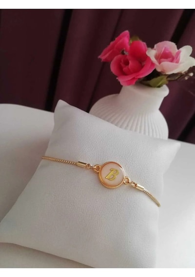 Altın Sedef Ayarlanabilir Kadın Gold Asansörlü B Harf Bileklik Renkli
