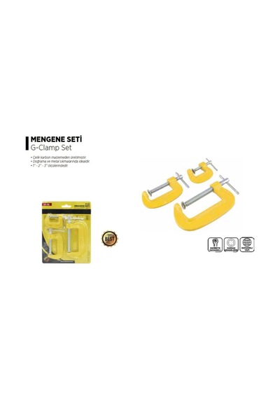 Jouis Mengene Seti 3 Lü Mini C Tipi İşkence Mengenesi 25 Mm, 50 Mm, 75 Mm Karbon Çelik Gövd